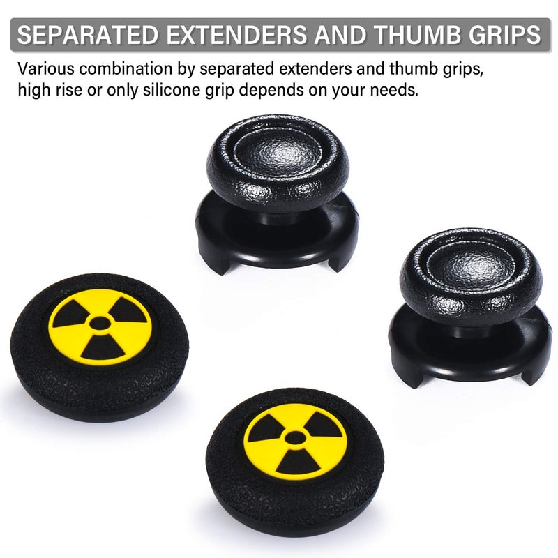 Playrealm FPS Thumbstick Extender & 3D Texture Rubber Silicone Grip Cover 2 Sets for PS5 Dualsenese & PS4 Controller (Radiation Black) - Image 3